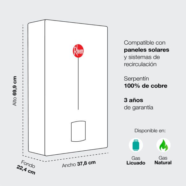 CALEFONT RHEEM TIRO NATURAL 14 LITROS - Imagen 4