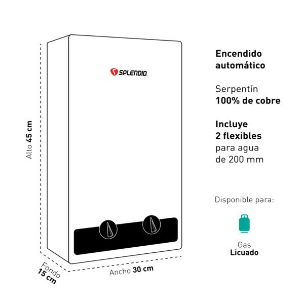 CALEFONT SPLENDID TIRO NATURAL 6 LITROS GAS LICUADO - Imagen 2